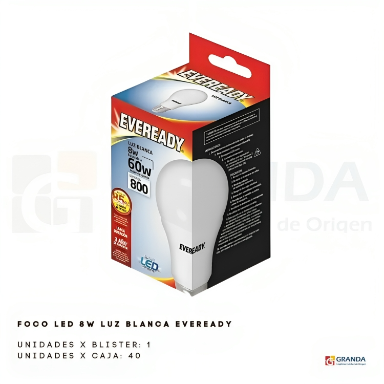 Ampolleta Led Eveready 8W Luz Blanca (60W) Dsx10U