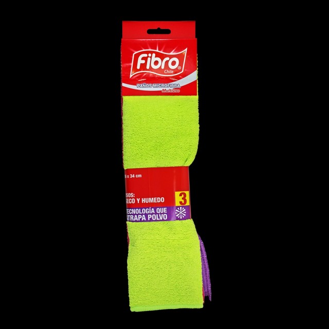 Pack 3 Panos Microfibra Fibro 34X36 Cm X 12 Un